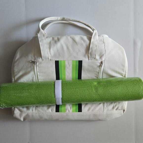 Orbit Gym Bag With Yoga Mat, 20"H x 7"W x 13"D, Cream/Green - Picture 3 of 4